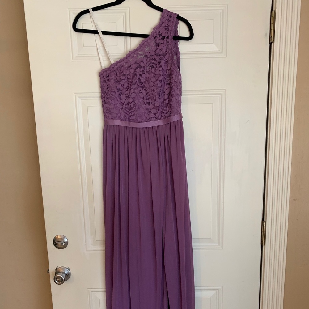 David's Bridal Long One Shoulder Bridesmaid Dress